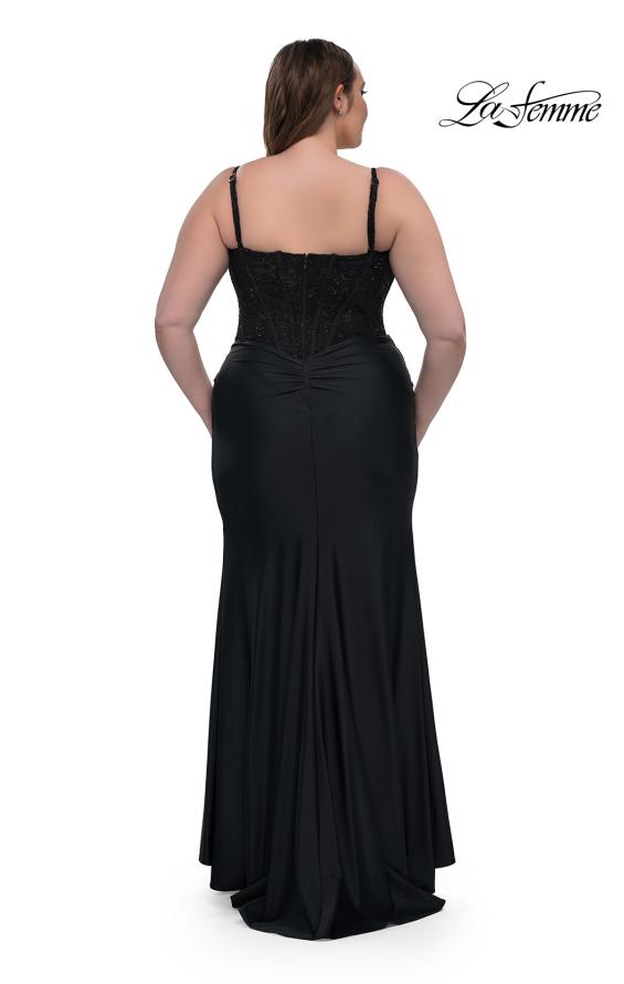 Picture of: Plus Size Prom Dress with Lace Corset Top and Jersey Skirt in Black, Style: 32449, Back Picture