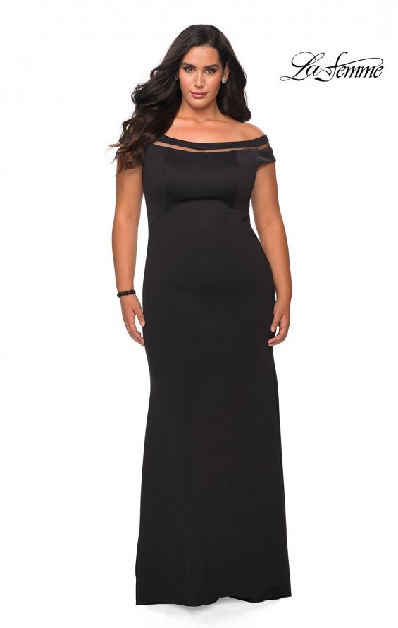 Picture of: Off The Shoulder Plus Size Gown with Sheer Neckline Detail in Black, Style: 29049, Detail Picture 1