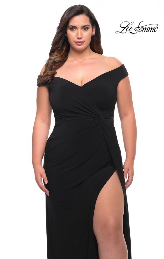 Picture of: Simple Plus Size Jersey Off the Shoulder Dress in Black, Style: 29474, Detail Picture 1