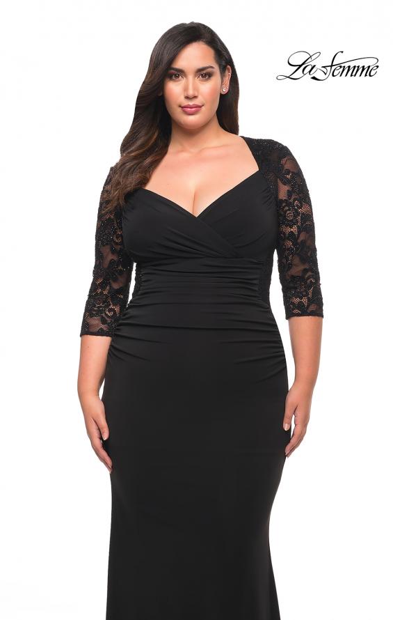 Picture of: Jersey Plus Dress with Lace Sleeves and Back in Black, Style: 29586, Detail Picture 1