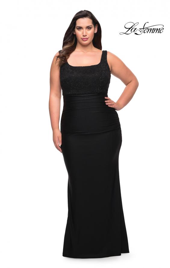 Picture of: Long Lace and Jersey Gown with Rhinestones in Black, Style: 29645, Detail Picture 1