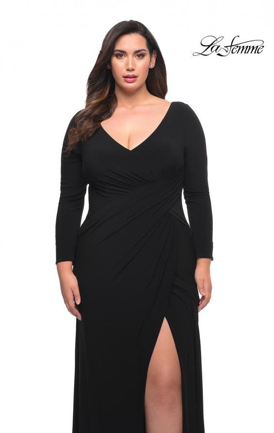 Picture of: Long Sleeve Jersey Plus Dress with Slit in Black, Style: 30071, Detail Picture 1