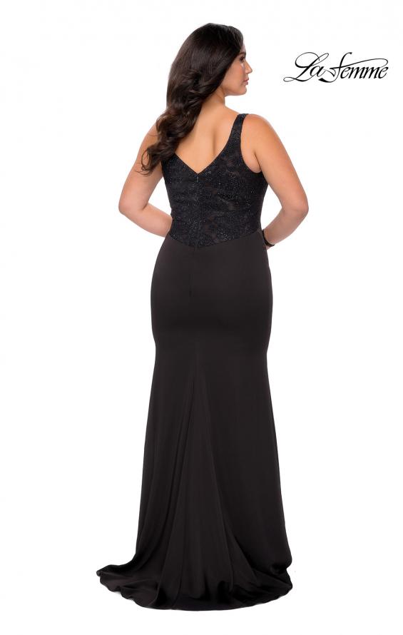 Picture of: Floor Length Black Jersey Plus Size Prom Dress in Black, Style: 28964, Detail Picture 2
