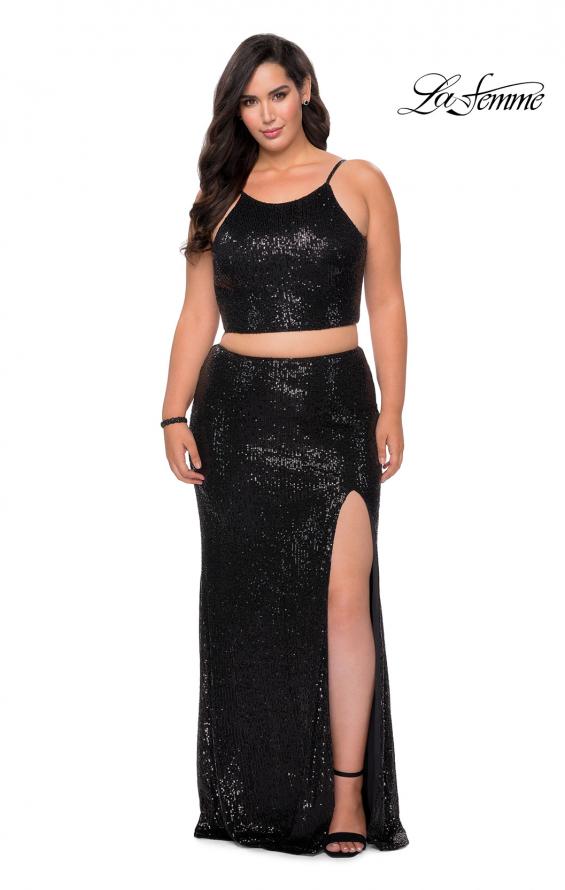 Picture of: Two Piece Long Sequin Plus Size Prom Dress in Black, Style: 29026, Detail Picture 2