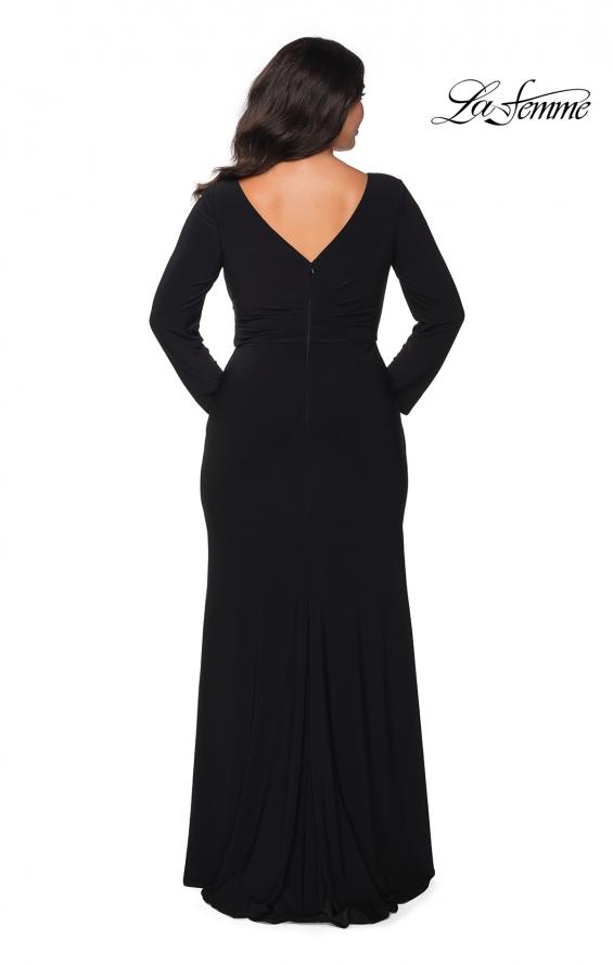Picture of: Long Sleeve Curvy Prom Dress with Ruching in Black, Style: 29044, Detail Picture 2