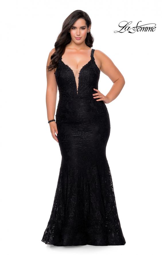 Picture of: Neon Plus SIze Prom Dress with Lace Up Back in Black, Style: 29052, Detail Picture 2