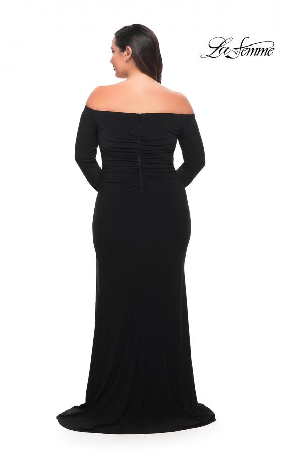 Picture of: Long Sleeve Off the Shoulder Plus Size Gown in Black, Style: 29530, Detail Picture 2