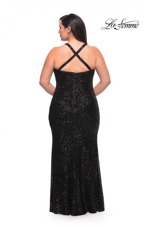 Picture of: Sequin Long Plus Gown with V Neck and Slit in Black, Style: 29579, Detail Picture 2