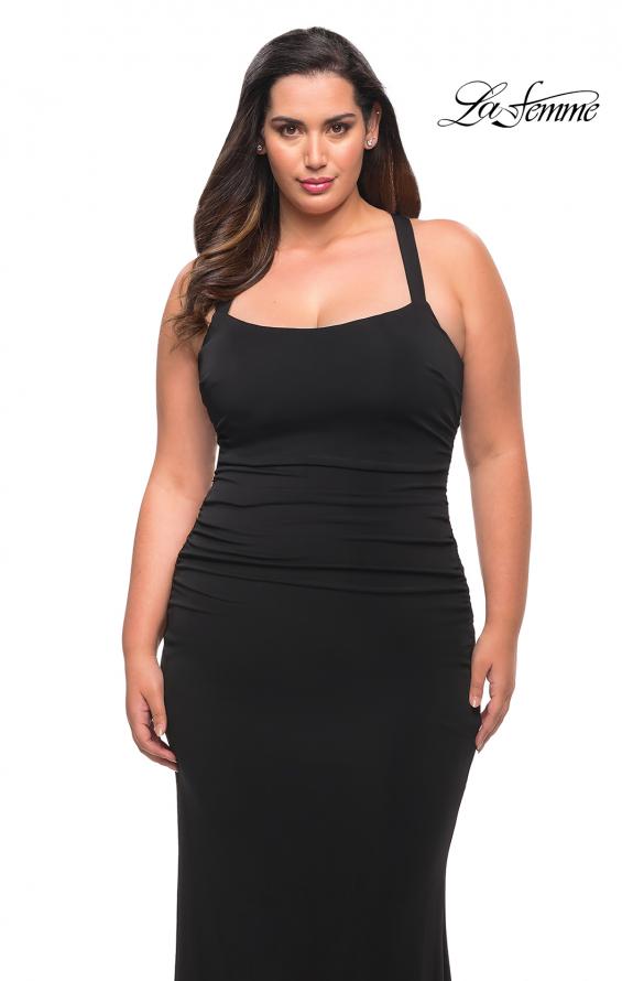 Picture of: Ruched Long Jersey Plus Dress with Square Neckline in Black, Style: 29590, Detail Picture 2