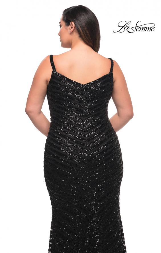 Picture of: Thick Line Sequin Print Plus Size Gown with V Neck in Black, Style: 29622, Detail Picture 2