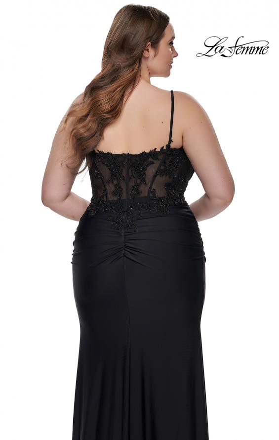 Picture of: Long Plus Size Jersey Dress with Illusion Lace Bodice in Black, Style: 32226, Detail Picture 2