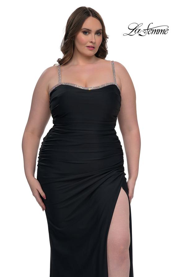 Picture of: Jersey Plus Size Dress with Rhinestone Neckline and Straps in Black, Style: 32992, Detail Picture 2