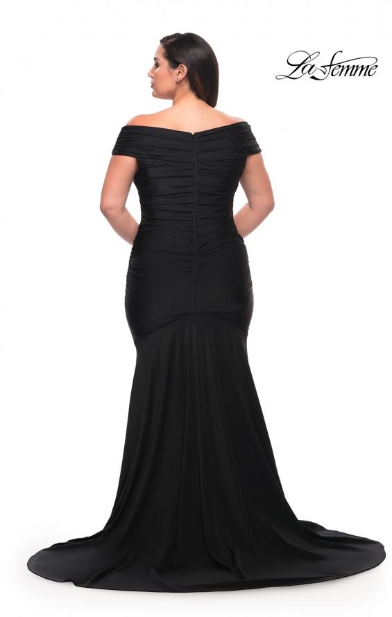 Picture of: Off the Shoulder Ruched Plus Size Gown with Train in Black, Style: 29132, Detail Picture 3