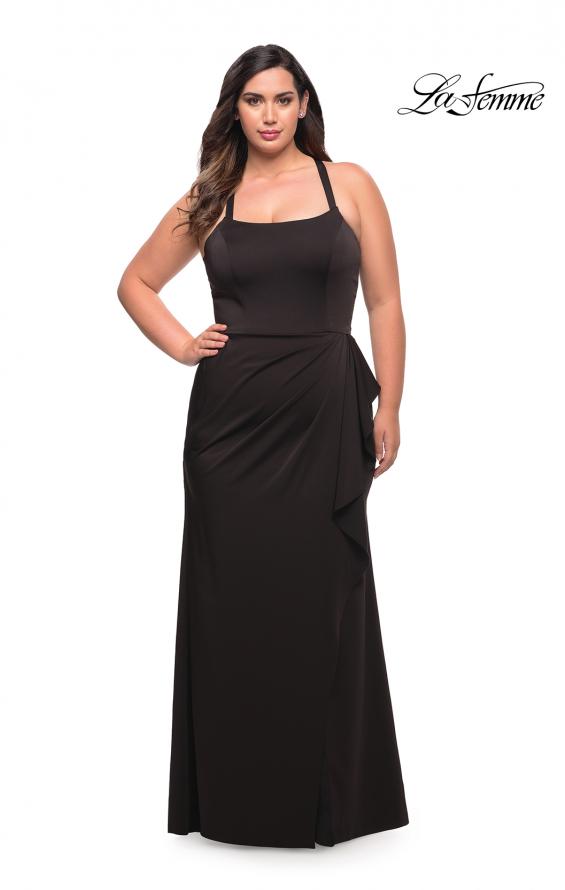 Picture of: Elegant Jersey Gown with Ruffle Slit Detail in Black, Style: 29634, Detail Picture 3