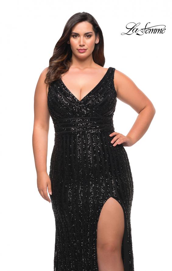 Picture of: Long Sequin Plus Size Dress with Banded Waist in Black, Style: 30182, Detail Picture 3