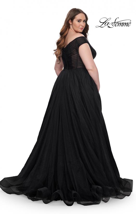 Picture of: A-Line Tulle Off the Shoulder Plus Size Dress with Slit in Black, Style: 32204, Detail Picture 3