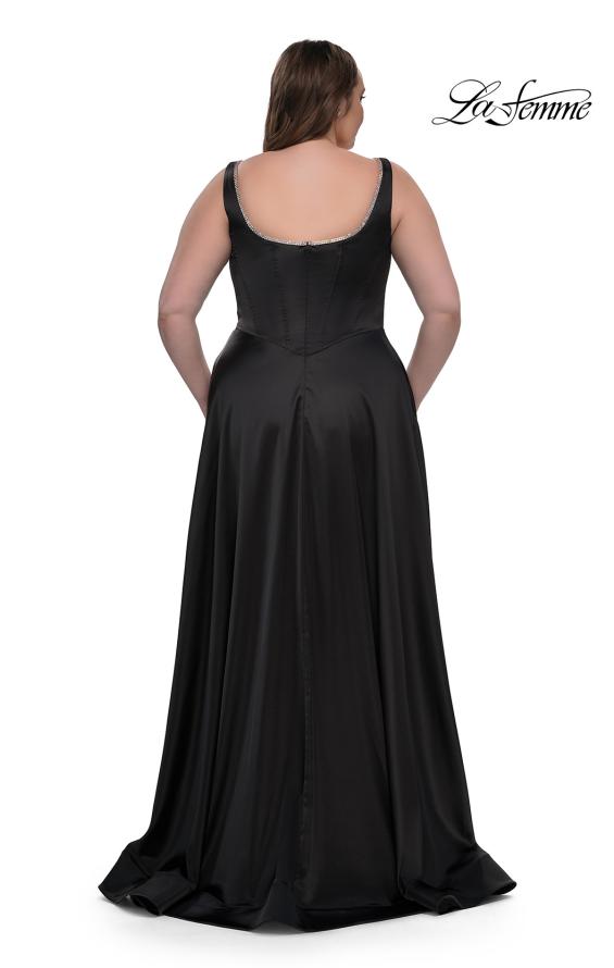 Picture of: A-line Satin Plus Prom Dress with Rhinestone Neckline in Black, Style: 33026, Detail Picture 3