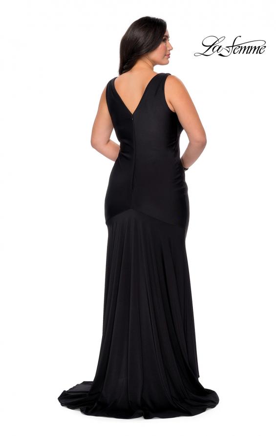 Picture of: Neon Plus Size Jersey Dress with Faux Wrap Bodice in Black, Style: 29016, Detail Picture 4