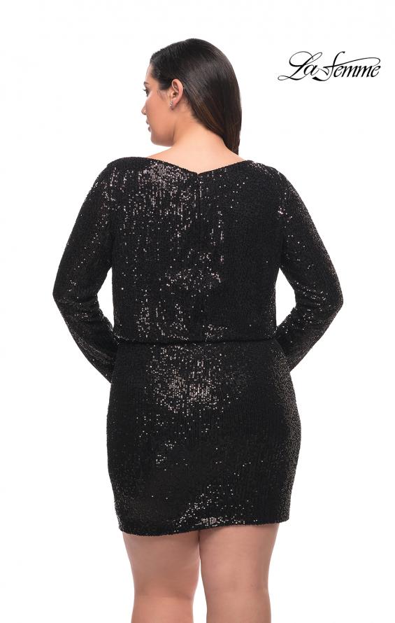 Picture of: Short Sequin Plus Dress with Long Sleeves in Black, Style: 29396, Detail Picture 4