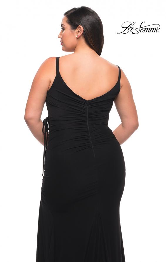 Picture of: Net Jersey Long Plus Dress with Tie Side in Black, Style: 29900, Detail Picture 4