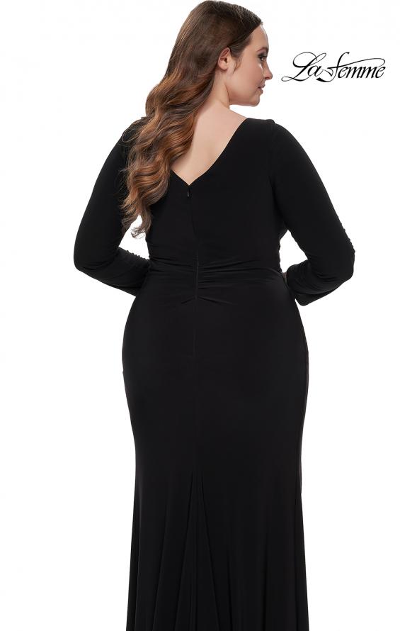 Picture of: Long Sleeve Jersey Plus Size Evening Dress with Ruching in Black, Style: 32191, Detail Picture 4