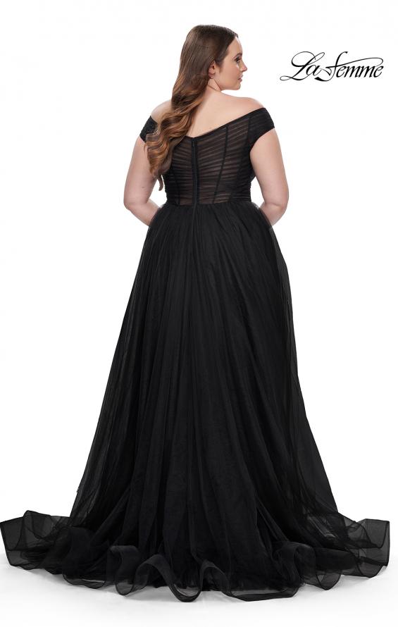 Picture of: A-Line Tulle Off the Shoulder Plus Size Dress with Slit in Black, Style: 32204, Detail Picture 4