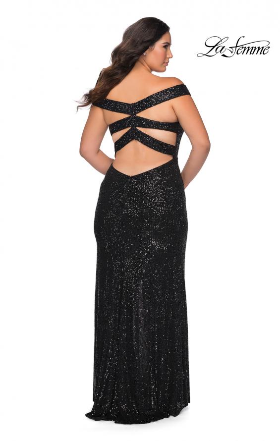 Picture of: Sequin Plus Size Dress with Off the Shoulder Detail in Black, Style: 29023, Detail Picture 5