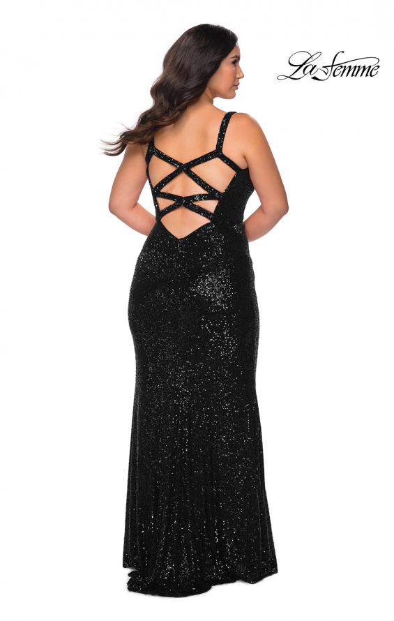 Picture of: Sequined Curvy Prom Dress with Criss Cross Back in Black, Style: 29037, Detail Picture 5