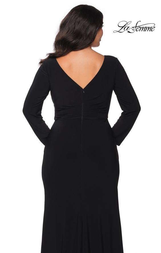 Picture of: Long Sleeve Curvy Prom Dress with Ruching in Black, Style: 29044, Detail Picture 5