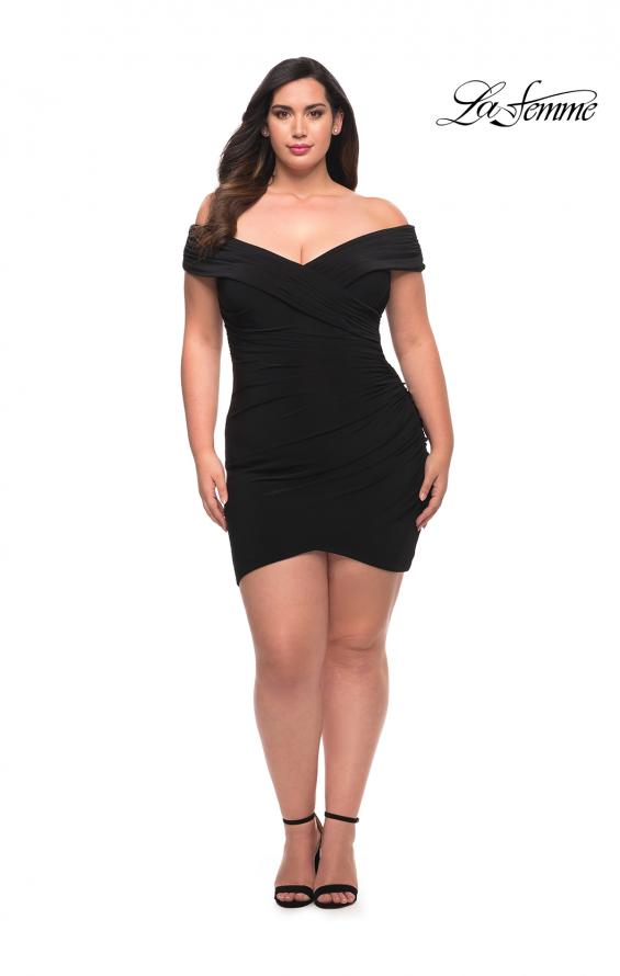 Picture of: Plus Size Short Jersey Off the Shoulder Dress in Black, Style: 29521, Detail Picture 5