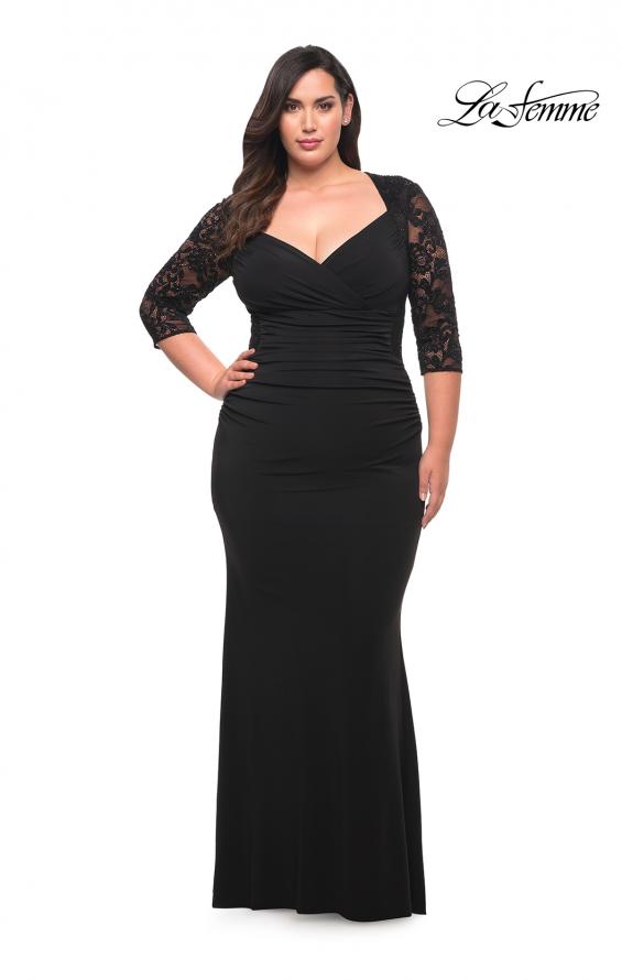 Picture of: Jersey Plus Dress with Lace Sleeves and Back in Black, Style: 29586, Detail Picture 5