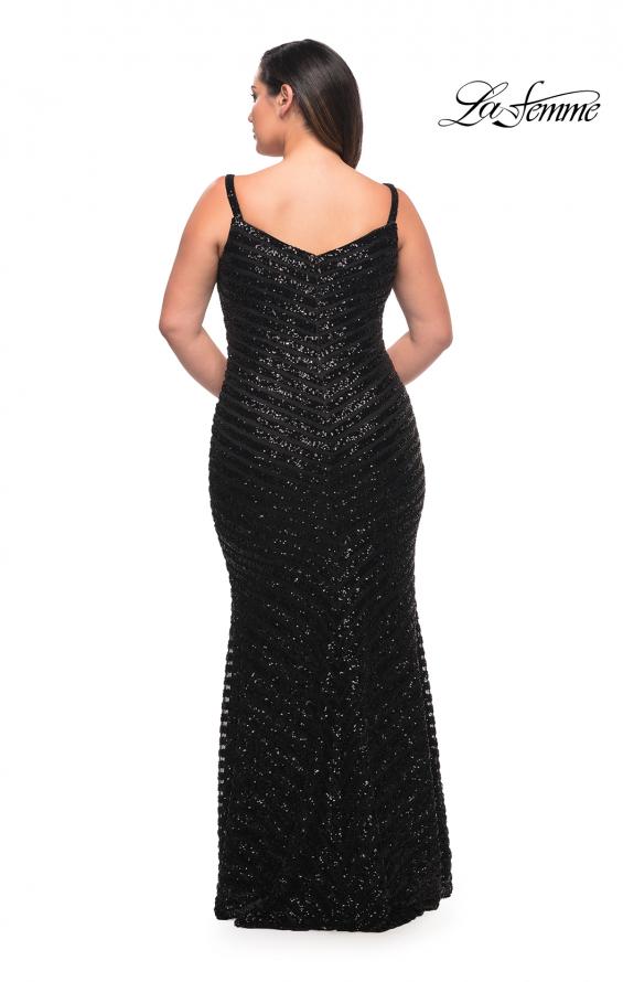 Picture of: Thick Line Sequin Print Plus Size Gown with V Neck in Black, Style: 29622, Detail Picture 6