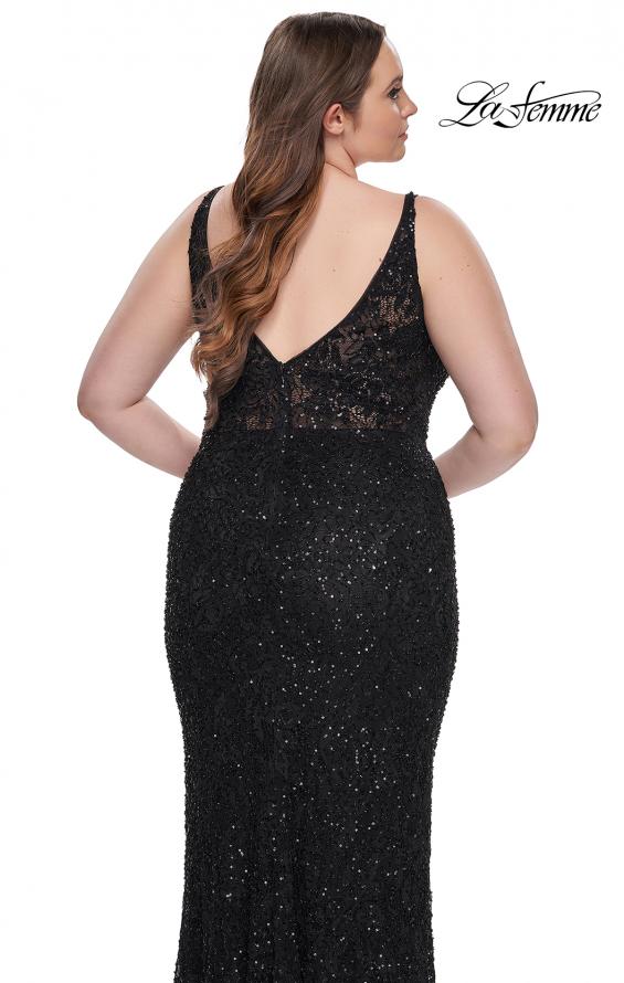 Picture of: Fitted Beaded Lace Plus Size Prom Dress with Illusion Waist in Black, Style: 31535, Detail Picture 6