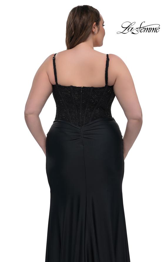 Picture of: Plus Size Prom Dress with Lace Corset Top and Jersey Skirt in Black, Style: 32449, Detail Picture 6