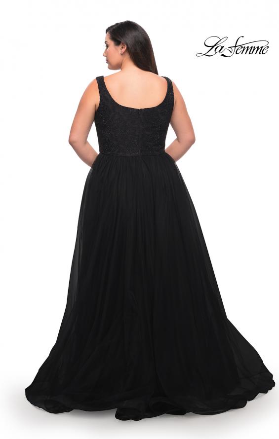 Picture of: A-line Tulle and Lace Plus Size Gown with Slit in Black, Style: 29070, Detail Picture 7