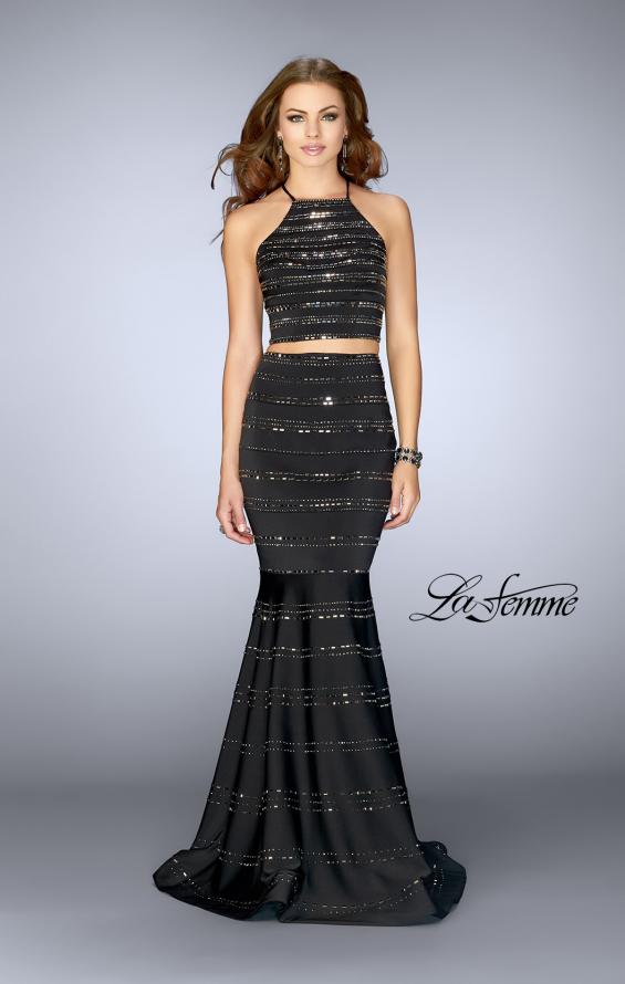 Picture of: Long Beaded Two Piece Mermaid Prom Dress in Black, Style: 24810, Main Picture