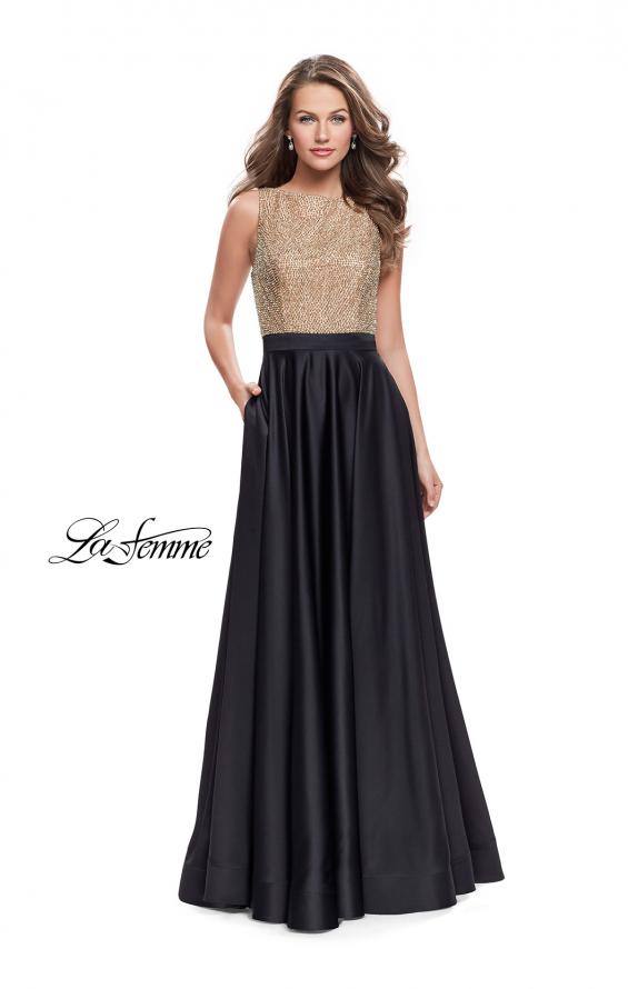 Picture of: Long A Line Dress with Beaded Top and Cut Outs in Black, Style: 25362, Main Picture