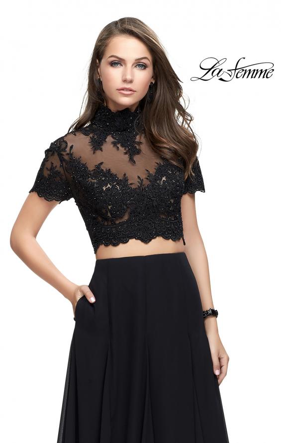 Picture of: Two Piece Dress with Beaded Lace Top and Sheer Back in Black, Style: 25401, Main Picture