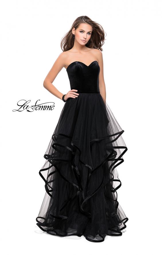 Picture of: Strapless Tulle Ball Gown with Velvet Detail in Black, Style: 25461, Main Picture