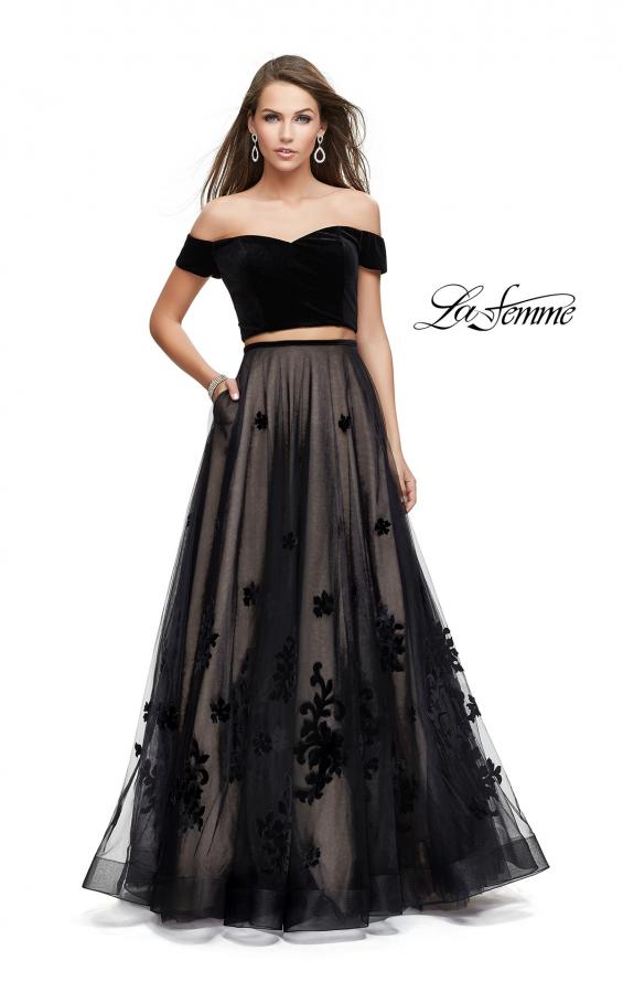 Picture of: Two Piece Prom Dress with Velvet Top and Tulle Skirt in Black, Style: 25574, Main Picture