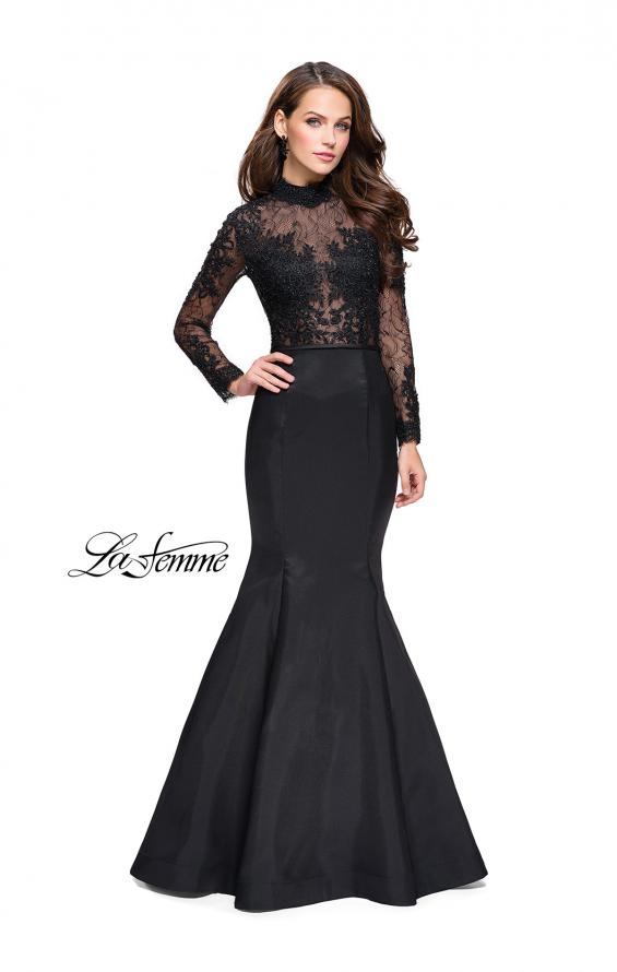 Picture of: Long sleeve Mermaid Mikado Prom Dress with Beading in Black, Style: 25677, Main Picture