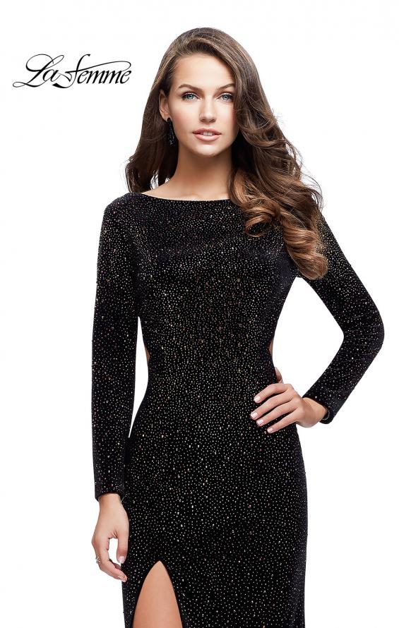 Picture of: Sparkling Velvet Prom Dress with Boat Neckline in Black, Style: 25727, Main Picture