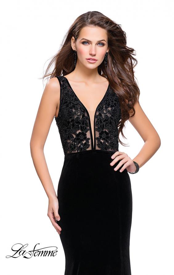 Picture of: Long Embellished Velvet Prom Dress with a Low V Back in Black, Style: 25824, Main Picture
