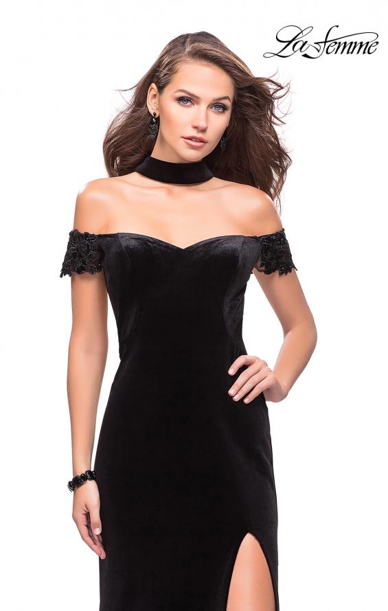 Picture of: Off the Shoulder Velvet Dress with Attached Choker in Black, Style: 25937, Main Picture
