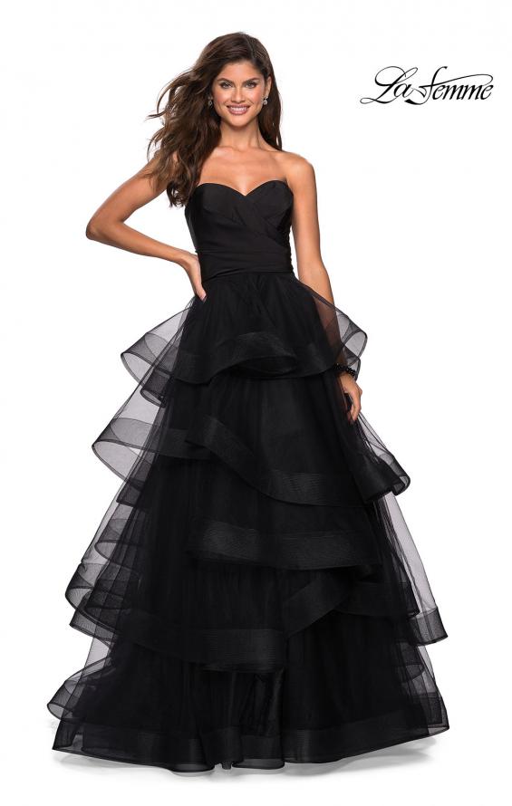 Picture of: Floor Length Strapless Tulle Ball Gown in Black, Style: 27249, Main Picture