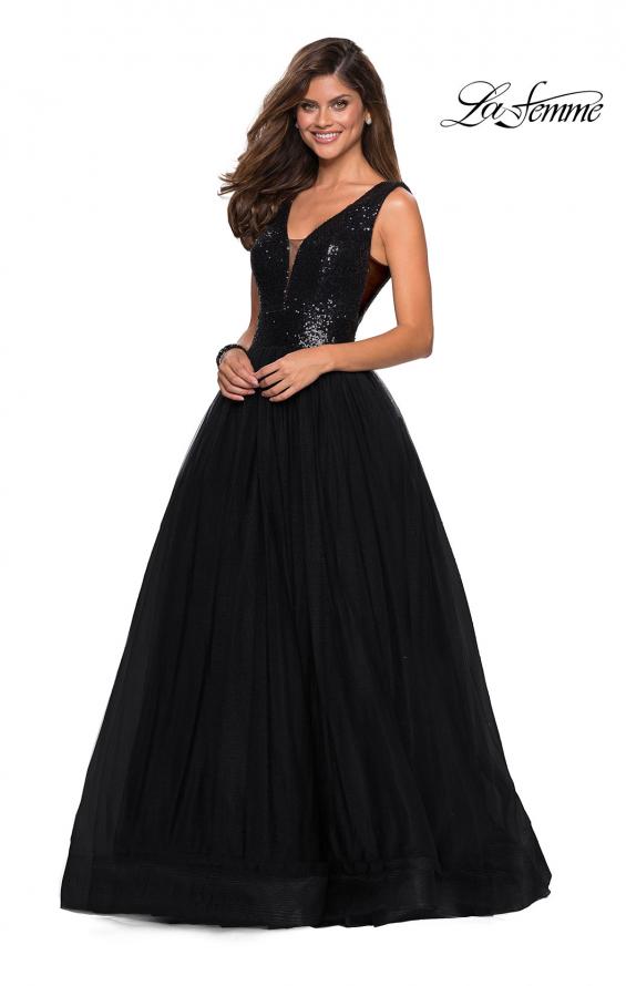 Picture of: sequin Bust A Line Prom Gown with Pockets in Black, Style: 27336, Main Picture