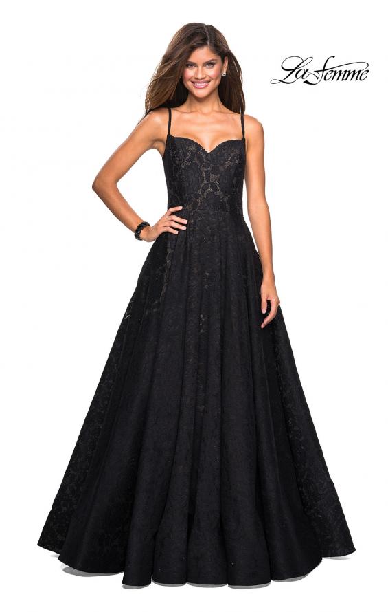 Picture of: Lace Organza Evening Gown with Sweetheart Neckline in Black, Style: 27449, Main Picture