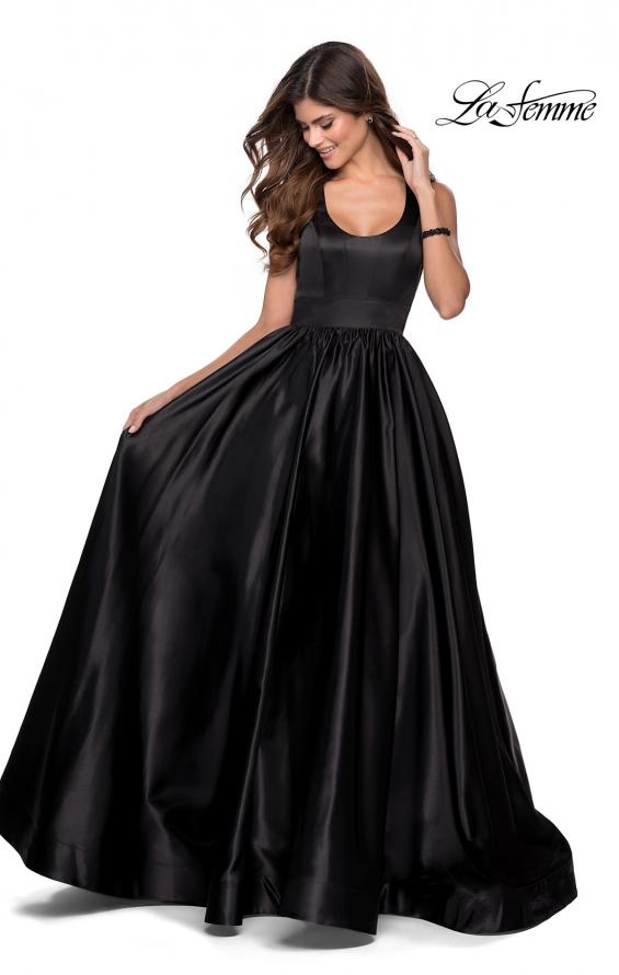 Picture of: Satin Ball Gown with Criss Cross Back and Pockets in Black, Style: 28281, Main Picture