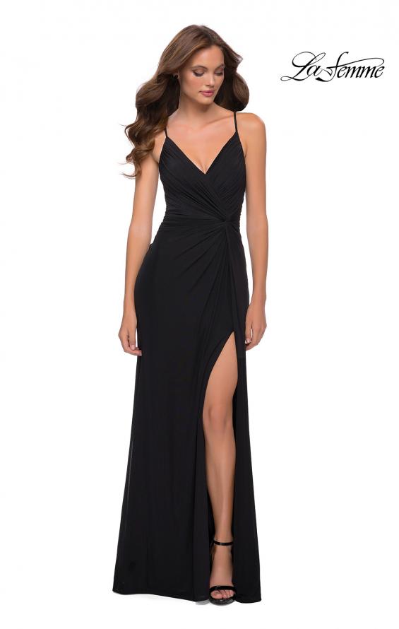 Picture of: Net Jersey Long Dress with Knot Detail Waist in Black, Style 29624, Main Picture