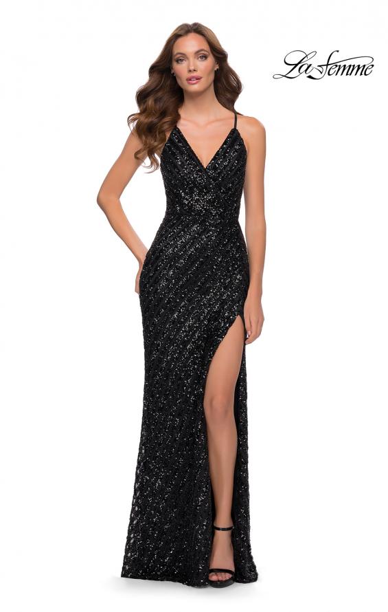 Picture of: Long Sequin Gown with Thick Sequin Print Fabric in Black, Style 29642, Main Picture